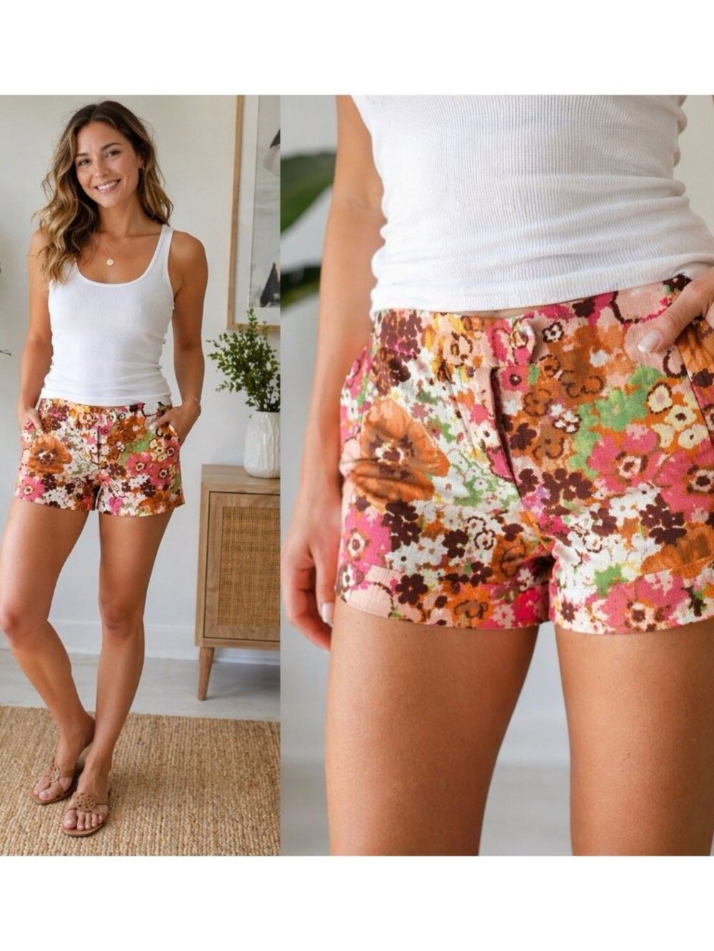 J.Crew Floral Shorts Women’s Size 4 Pink Orange Cotton Summer Casual - Picture 1 of 11